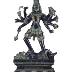 Vintage Brass Kali Ten Arms Black Green - 25" Heat-Treated Temple Murti | Jaipurio
